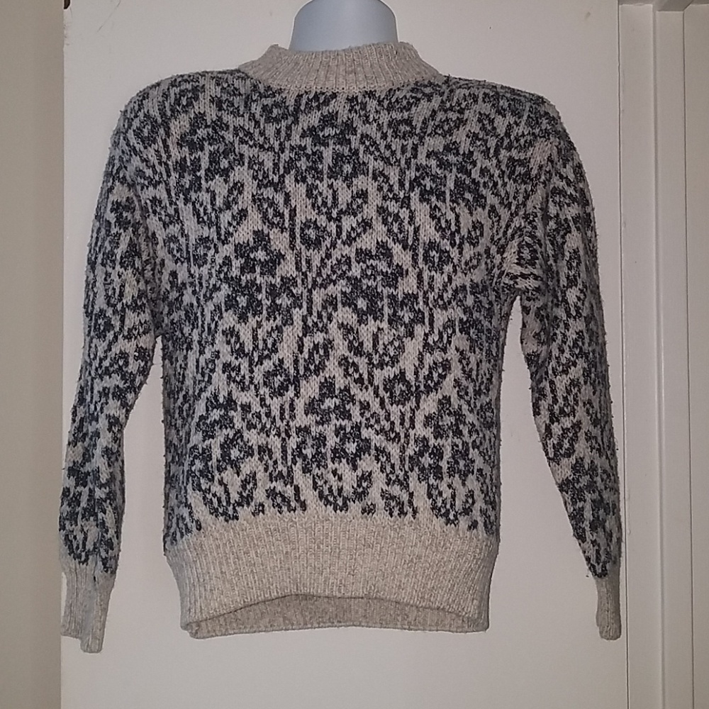 Le Moda Beige Blue Floral Wool Mock Turtleneck